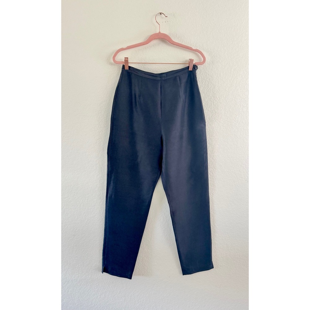 Vintage Tapered Trousers Womens XS Navy‎ Black High Waisted Side Zip Minimalist